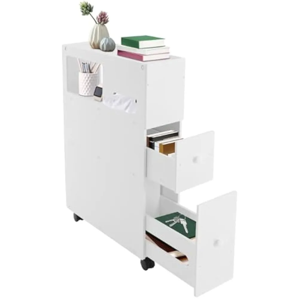 

Modern Floor Storage Organizer, Narrow Bathroom Cabinet, Multi-Drawer Unit with Handles for Efficient Storage in Small Spaces