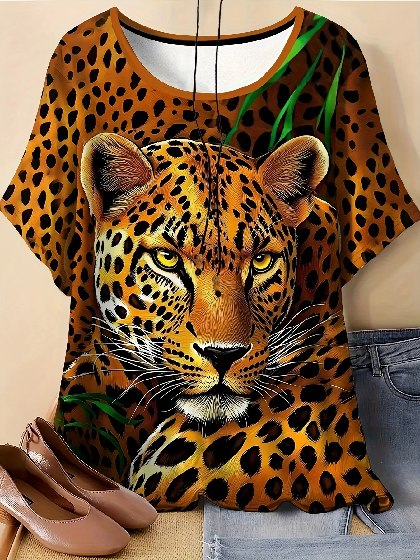Leopard Tiger Wolf T-Shirts Animal 3D Print Summer Women's Short Sleeve T Shirt Casual Harajuku Y2K Tops Female Tees Clothing