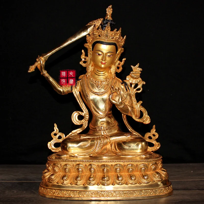 31CM TALL # HOME Talisman efficacious Protection # Tibetan Nepal Buddhism the Bodhisattva Manjusri Buddha Gilding bronze statue