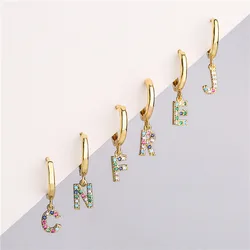 HECHENG,Brass Cubic Zirconia Crystal 26 Letter Charms Earrings for Women, Multi Stone Name Earrings Wholesale Dropshipping