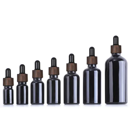 Imagen 2 del producto 1X 10x botellas cuentagotas de vidrio negro esmerilado botella de pipeta de gotero vacía de vidrio brillante tapa de plástico para suero de aceite de Perfume esencial