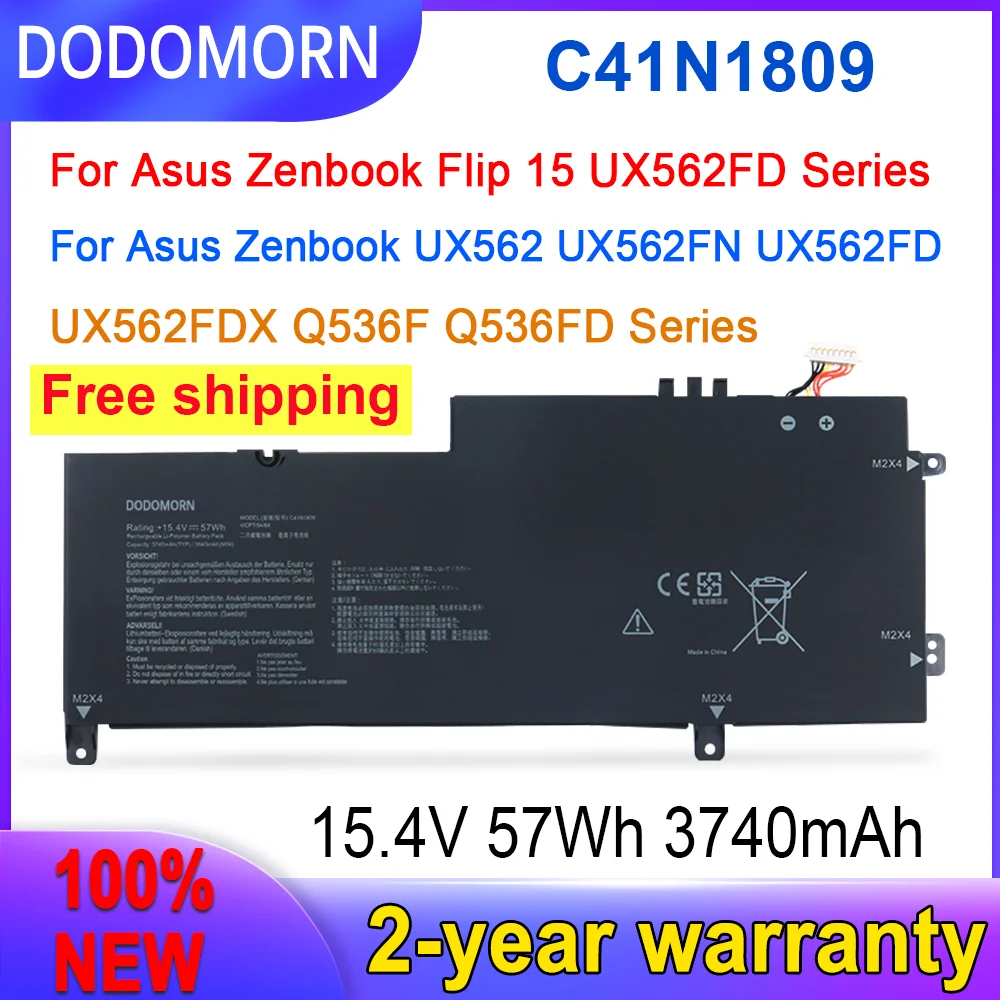 DODOMORN In Stock C41N1809 3740mAh Battery For ASUS Zenbook Flip 15 UX562FD,UX562 UX562FN UX562FD UX562FDX Q536F 0B200-03070000