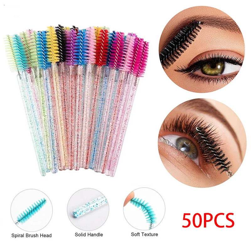 50Pcs Crystal Eyelashes Brush Comb Disposable Eye Lashes Extension Mascara Wands Makeup Professional Makeup Beauty Tool