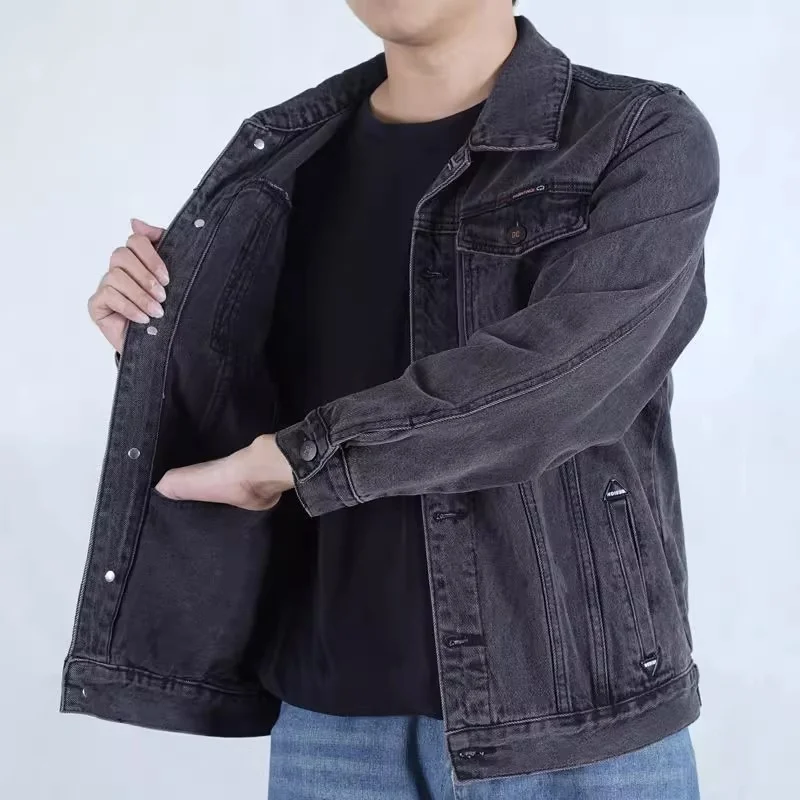 Men's Denim Jacket Loose Fit Multi-Pocket Workwear Durable Spring Autumn Large Size Jacket Coat Casual Youth American Style