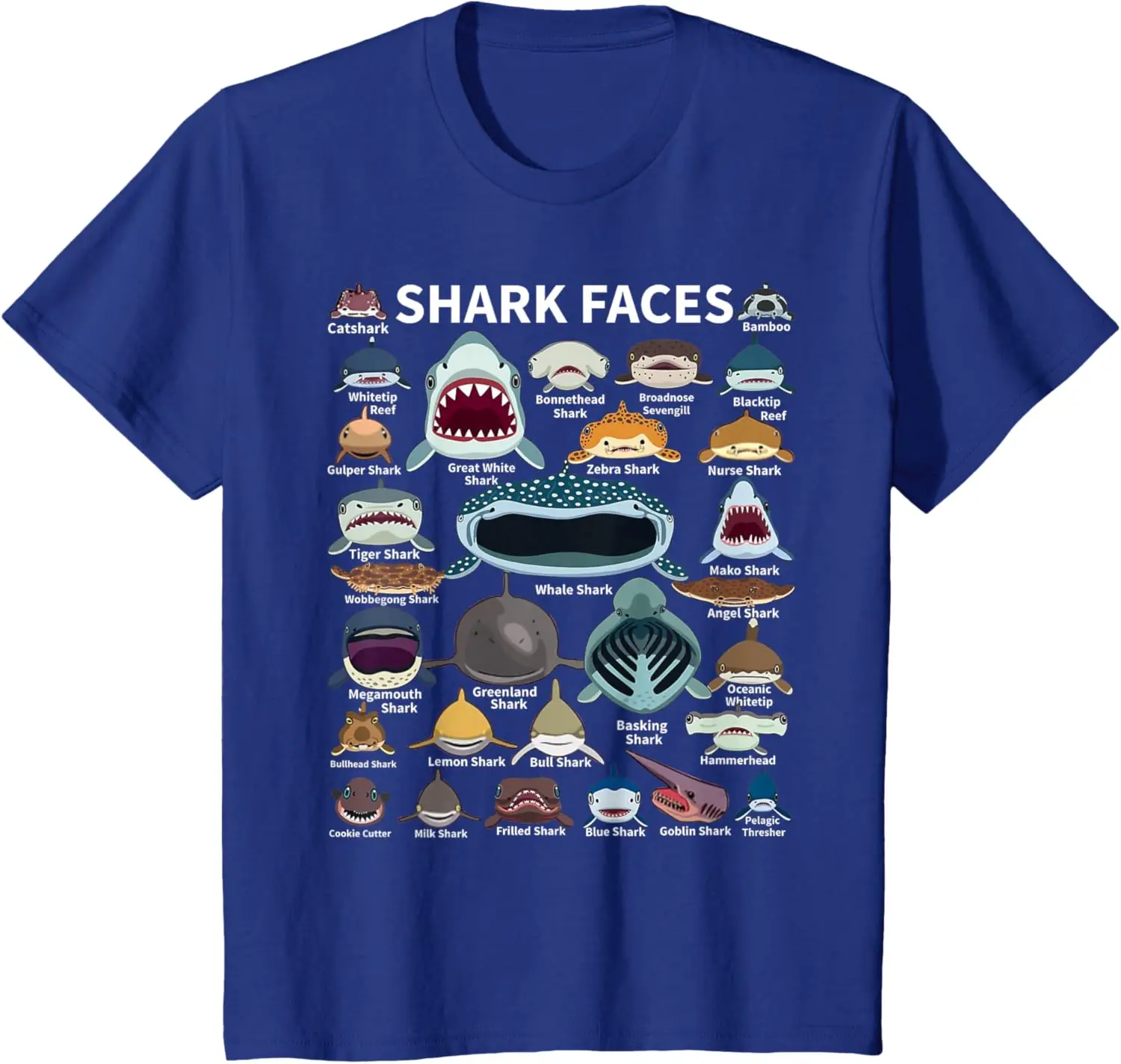Shark Faces - Type of Shark - Shark Faces of All Kinds T-Shirt Boys Girls Kid Graphic T Shirts Cotton Short Sleeve Tee