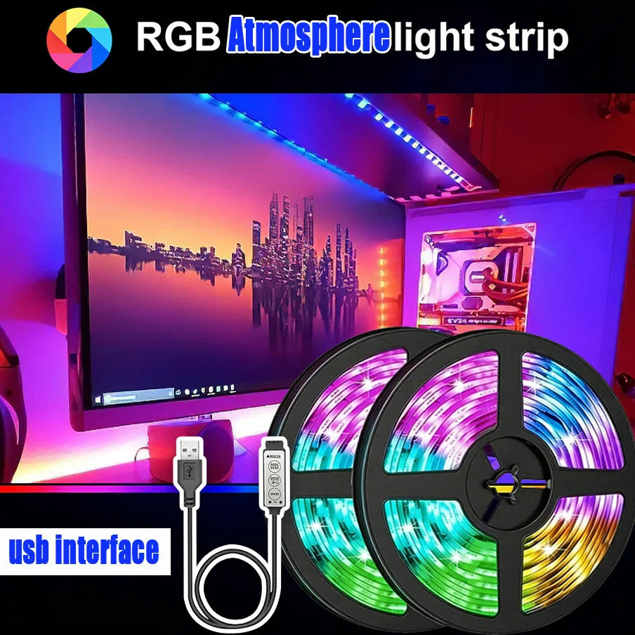 USB Led Strip Lights RGB Tape Diode Flexible Ribbon with 3Key Control Luces Led Tape Lights for Room Decor TV Backlights