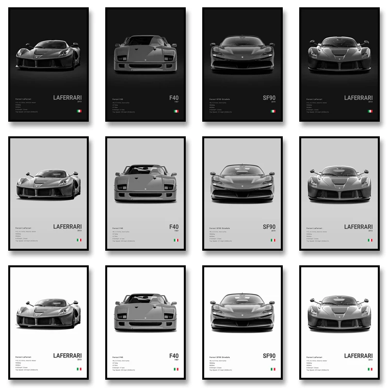 Famous Cars EVO F40 Canvas Wall Art Print Unique B+W Posters of The World Most Exciting Cars Decoration Mural Modern Home Decor