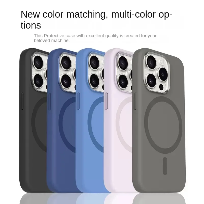 

Luxury High quality Liquid Silicone Magnetic Back Cover For iPhone 15 Pro Max Lens Protection Solid Color Magsafe Phone Case New