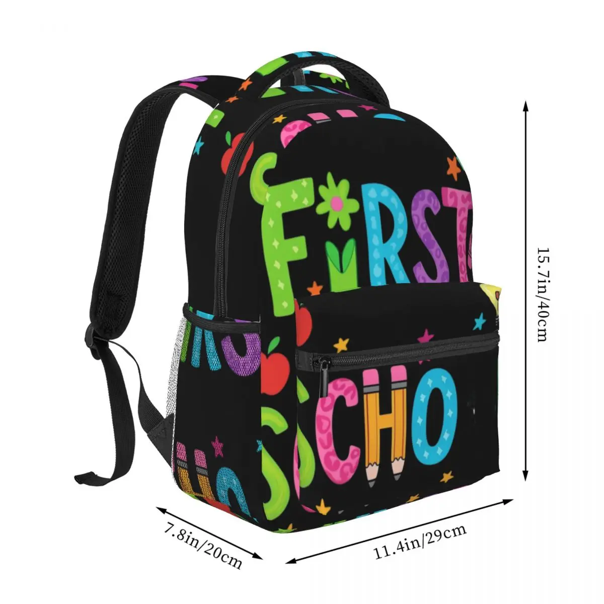 Print Student Backpack Center First Day School Apple Pencil Back To School Cartoon Multicolor B Casual Daypack for School Daily