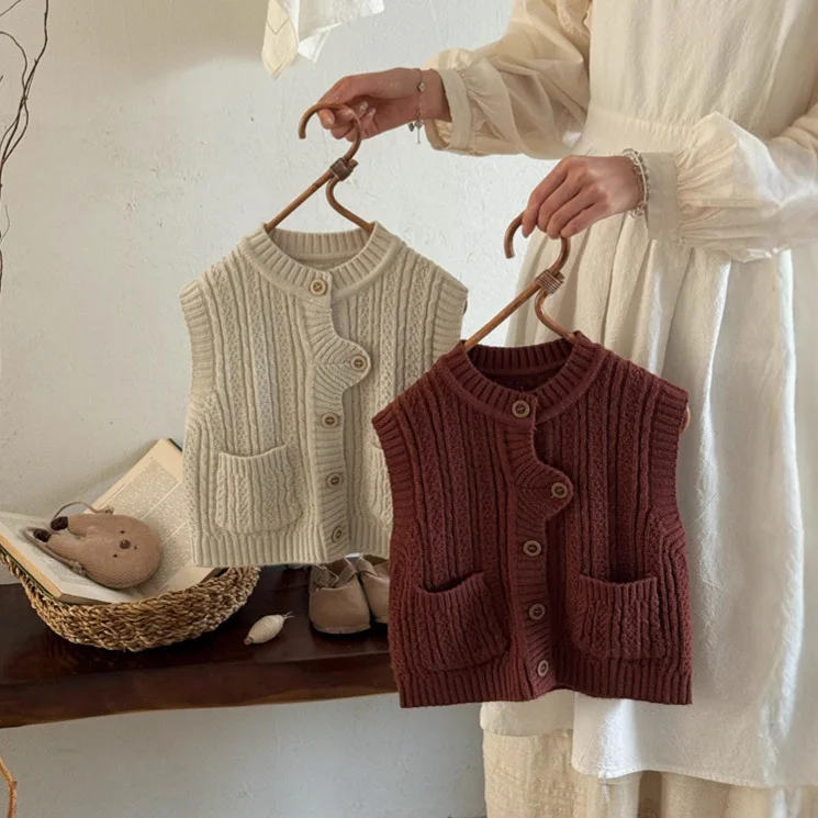 

Autumn Infant Babys Boys Cardigan Coat Solid Side Pockets Toddler Kids Boys Sleeveless Outerwear Loose Casual 0-6Y Boys Vest