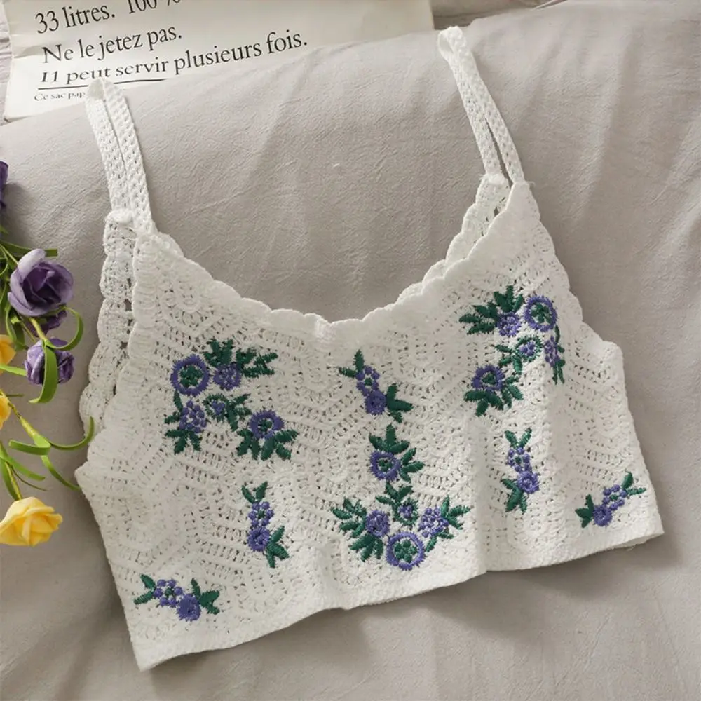 

Breathable Party Sleeveless V Neck Floral Hot Tops Thin Vest Top Female Crochet Camisole Embroidery Vest Bohemia Style