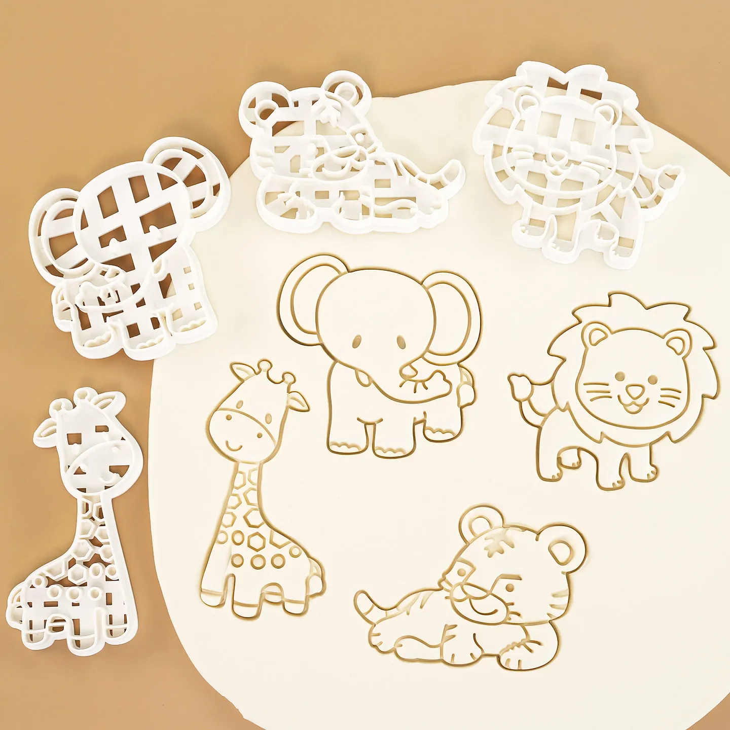 4 Pcs Cartoon Animal Cookie Cutter Forest Animals - Elephant, Giraffe, Lion, Tiger Shape Cookie Mold for Kids Birthday Christmas