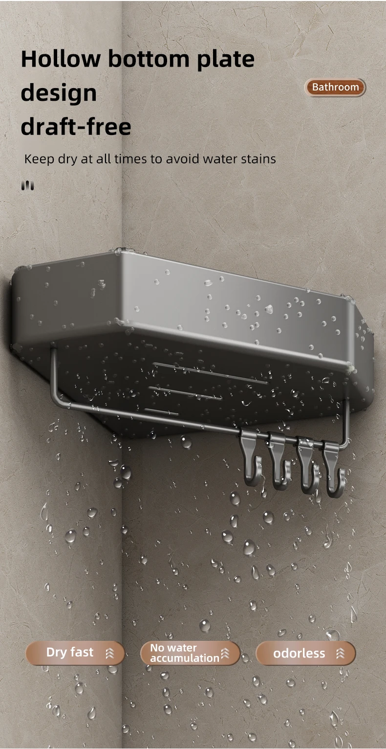 Badezimmerregal ohne Bohren, Eckraum, Aluminium-Lagerregal, Wandmontage, dreieckiger Korb, Duschraum, Aufbewahrungsorganisator FR2006 – Detail 12
