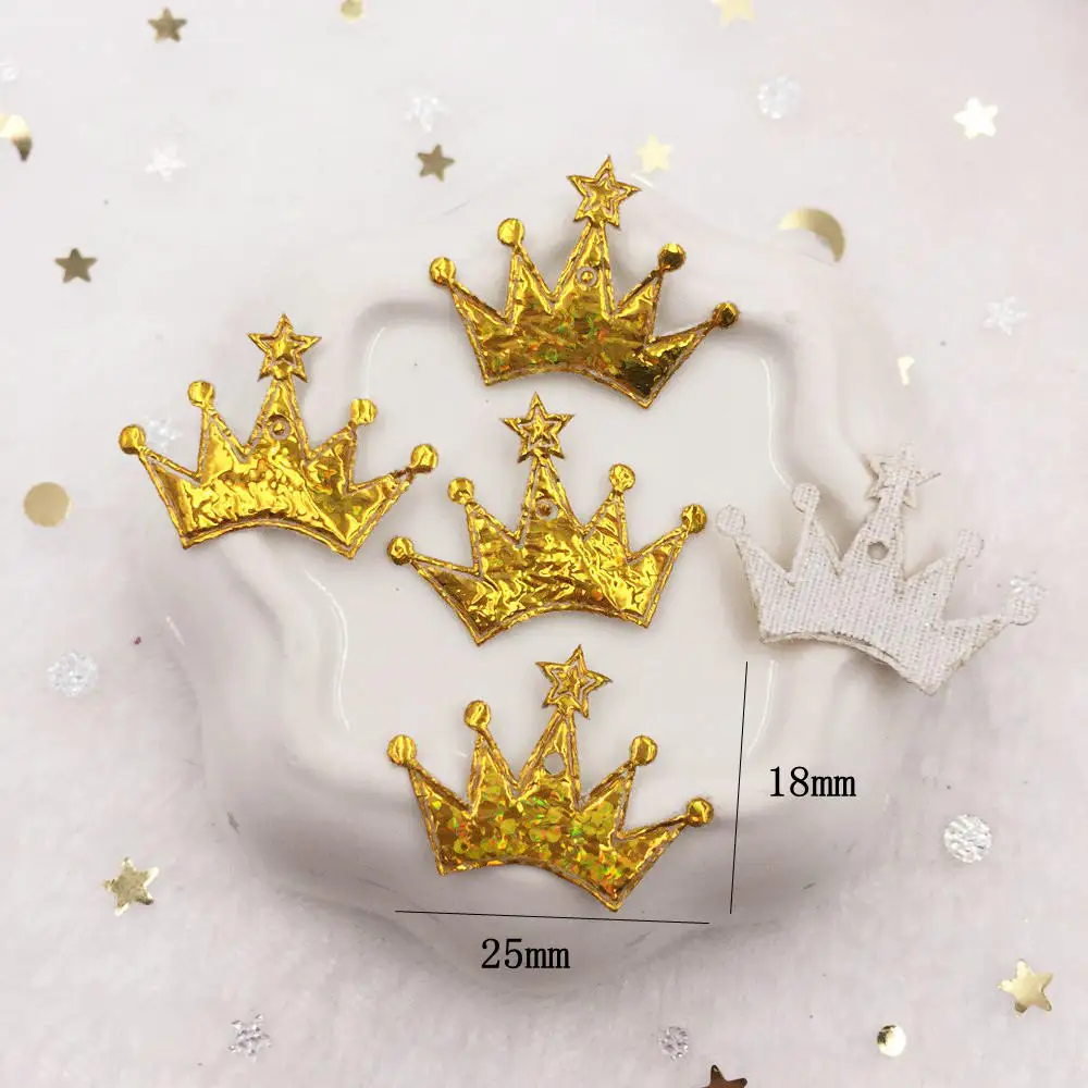 100Pcs 18*25mm Colorful Golden Silver Crown Cloth Applique for Craft Wedding Patch Scrapbooking Supplies XE02A