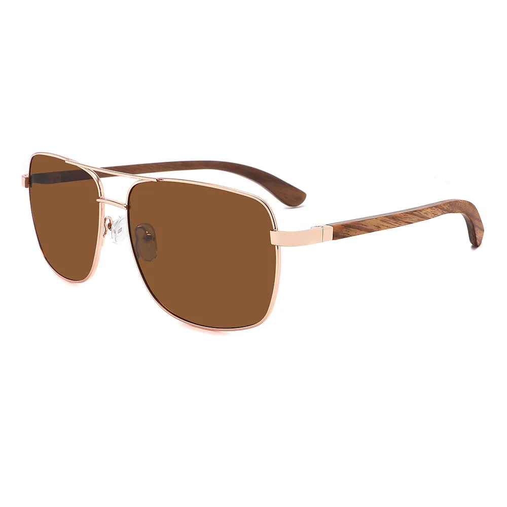 

Metal Frame Wood Temple Polarized Sunglasses Unisex Square UV400 Driving Sunshade European American Oversized Sun Glasses