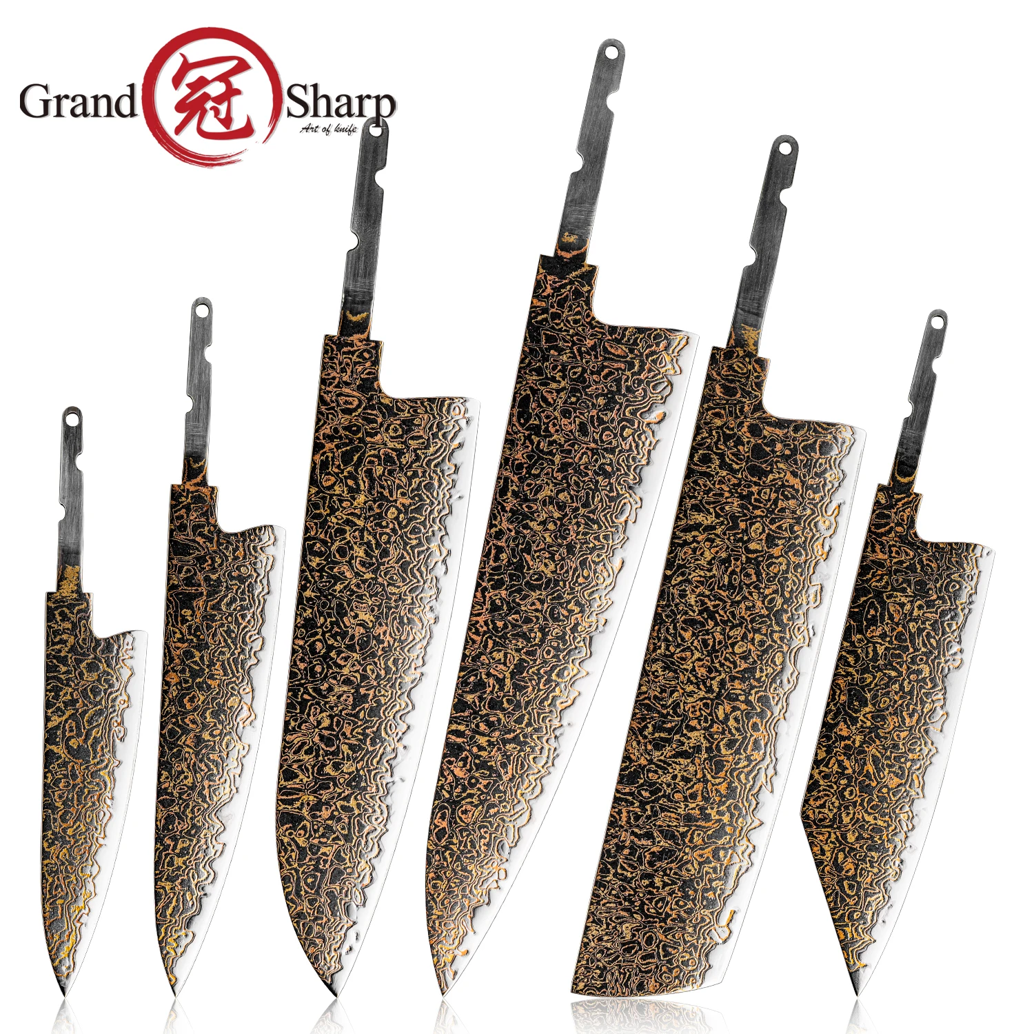 Grandsharp DIY Knife Blade 33 Layer Colored Copper Damascus Steel 10Cr15CoMoV Core SUS410 Stainless Without Handle Knife Blank