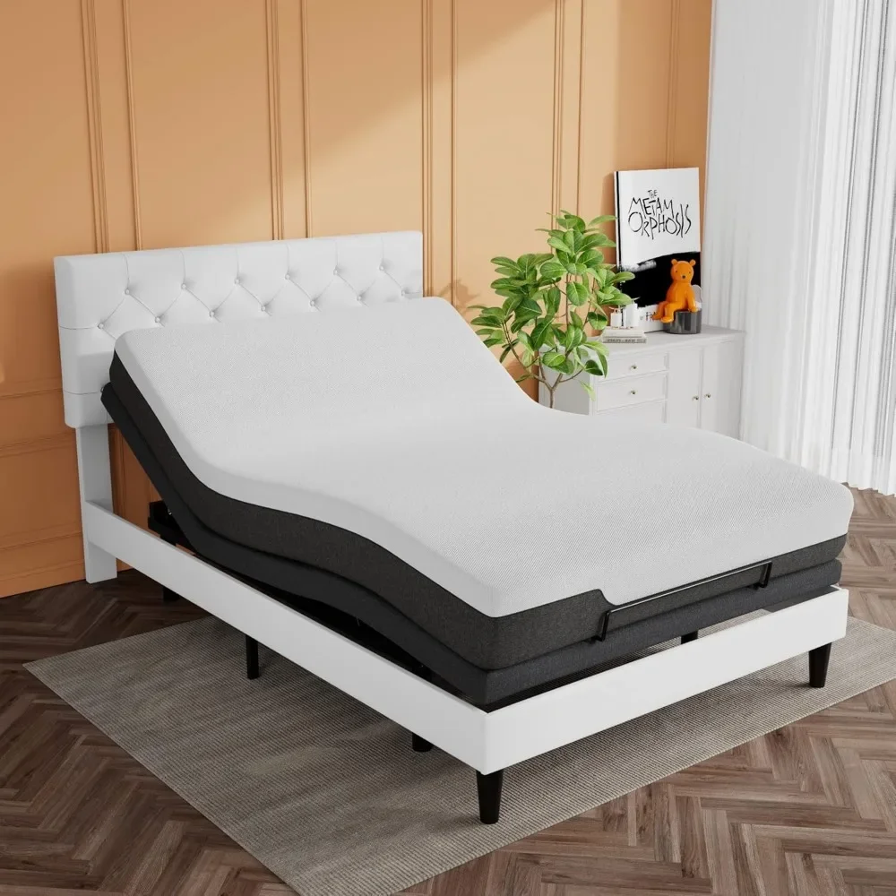 Ergonomic Adjustable Bed Base, Upholstered Bed Frame with Upholstered Motor, Motorized Head and Foot Incline