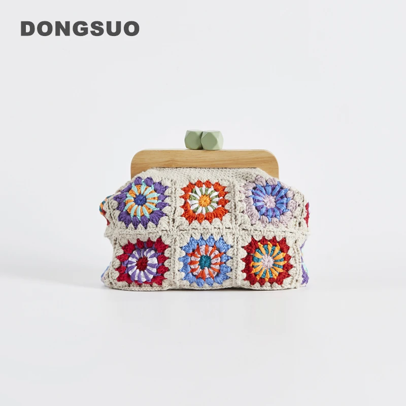 Crochet clutch granny square Gran handbag women clasp purse woven Jacquard bag