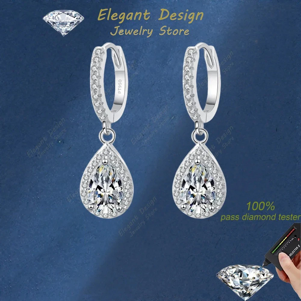 

Элегантный дизайн, платиновые женские роскошные серьги-капли PT950, серьги-капли из муассанита 1/2 карата, свадебные ювелирные изделия, подарок