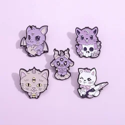 Cute magical animal enamel pin Purple bat cat goat style brooch Bag hat lapel decorative badge Halloween gift. Jewelry wholesale