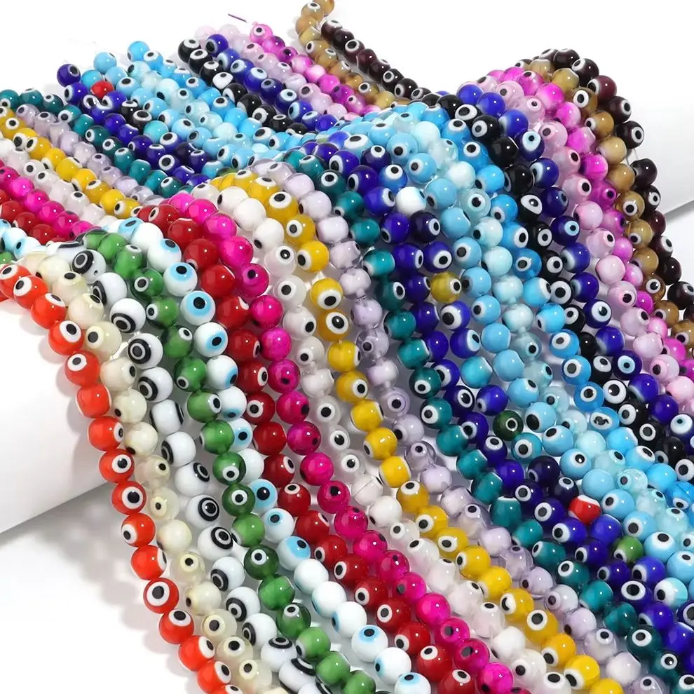 35-90 teile/los 4-10mm Bunte Runde Evil Eye Perlen Lampwork Glas Auge Perlen Lose Spacer Perlen für Schmuck Machen DIY Zubehör
