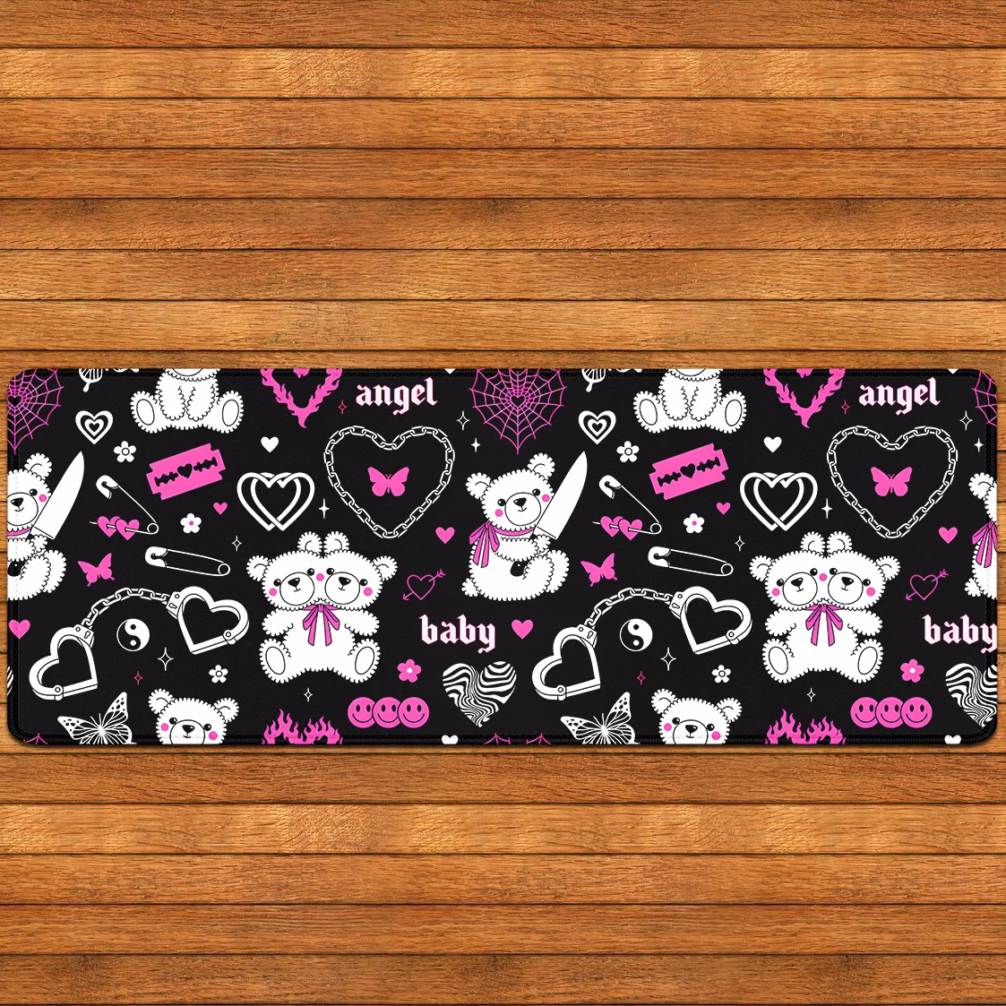 Long Mouse Pad 800x300 Mousepad Anime Y2K Pink Goth Black White Stitch Edges Pc Gamer 2mm 3mm Kawaii Gaming Keyboard Desk Mat