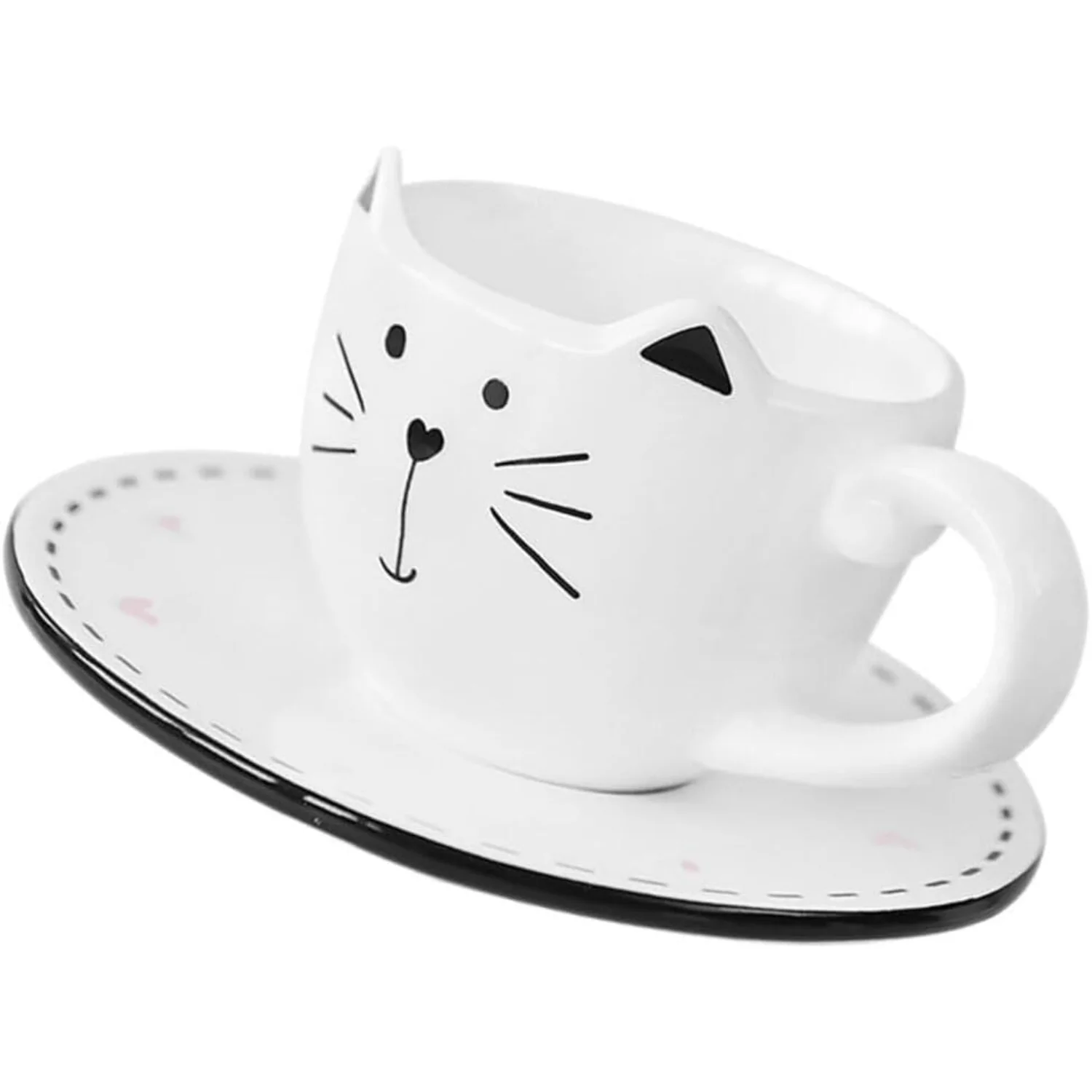 

Coffee Mug Saucer Set Cute Cat Shaped Porcelain Tea Cup Milk Mug Afternoon Tea Cup Cappuccino Cup for Drinks Latte Water Cereal