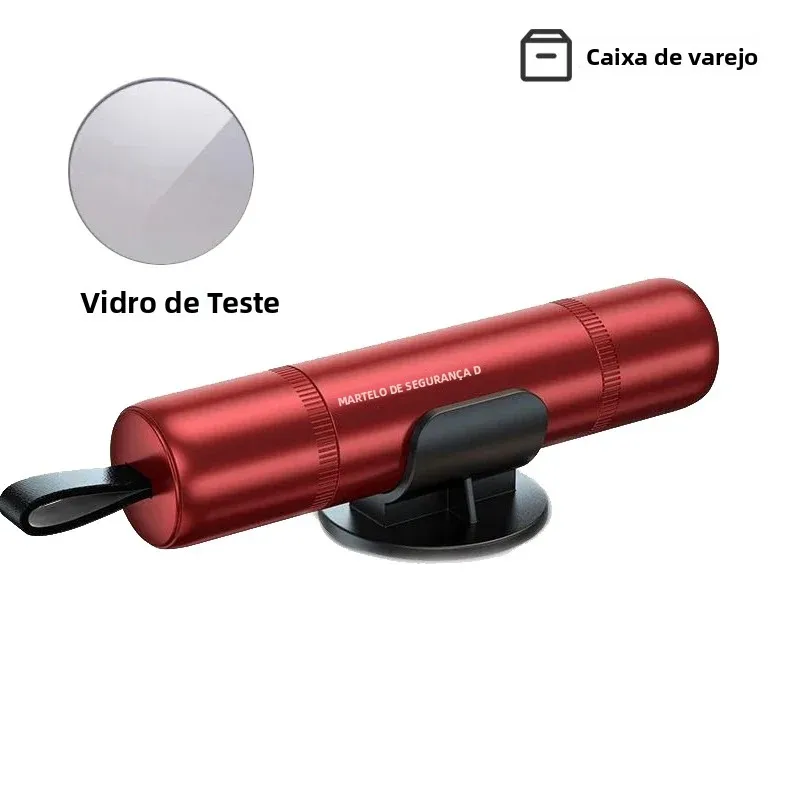 Martelo de Segurança Quebra-Vidros Automotivo e Cortador de Cinto de Segurança: Ferramenta de Resgate de Emergência para Carros (Caixa de Varejo) - Teste de Quebra de Vidro