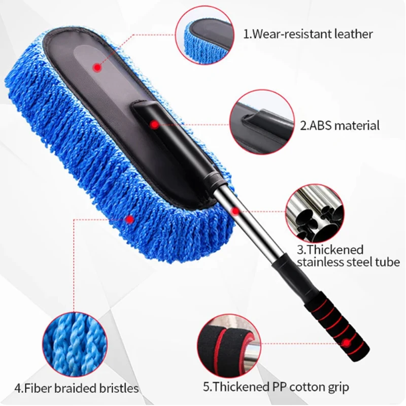 Car Special Mop Cleaning Mop Tweezers Soft Hair Retractable Water Long Handle Dust Removal Car Wash Brush