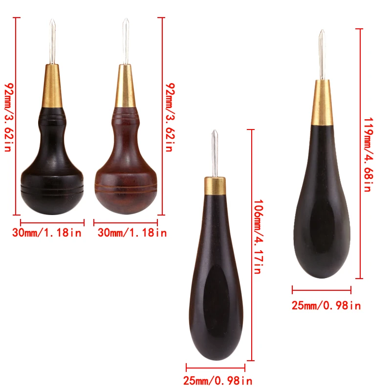 DIY Leather Awl Sewing Stitching Tool punch needle Ebnoy Wood Leather Single Diamond Cutting And Punching With an Awl 3/4/5-6mm