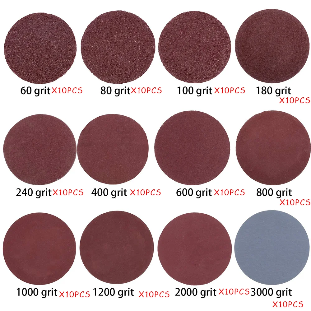 

2 Inch Hook and Loop Sandpaper Set 123 Pcs Assortment 60-3000 Grit Sanding Disc Pad for Polishing Drill Grinder Rotary Tools