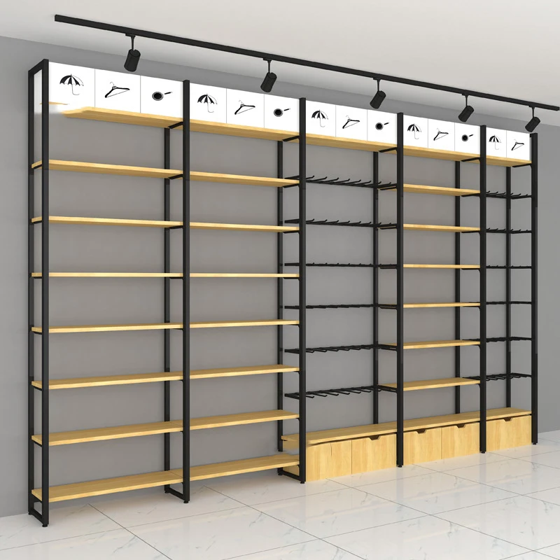 custom.Keway showcas goods shelf storage rack Metal & Wood side wall supermarket shelves display rack