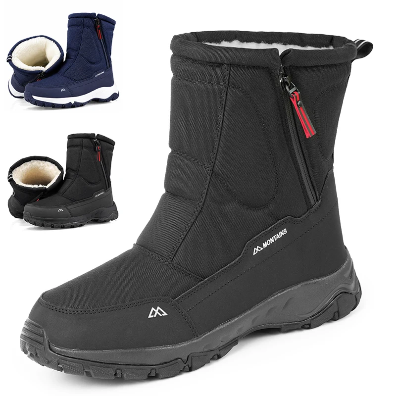 Men's Snow Boots Large Size Winter Men's Boots Warm Plush Ankle Boots Outdoor Sneakers Winter Men's Shoes Black Blue