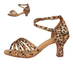 Leopard print Latin dance shoes with leather sole ballroom modern dance women's high heels adult and children's shoes customized