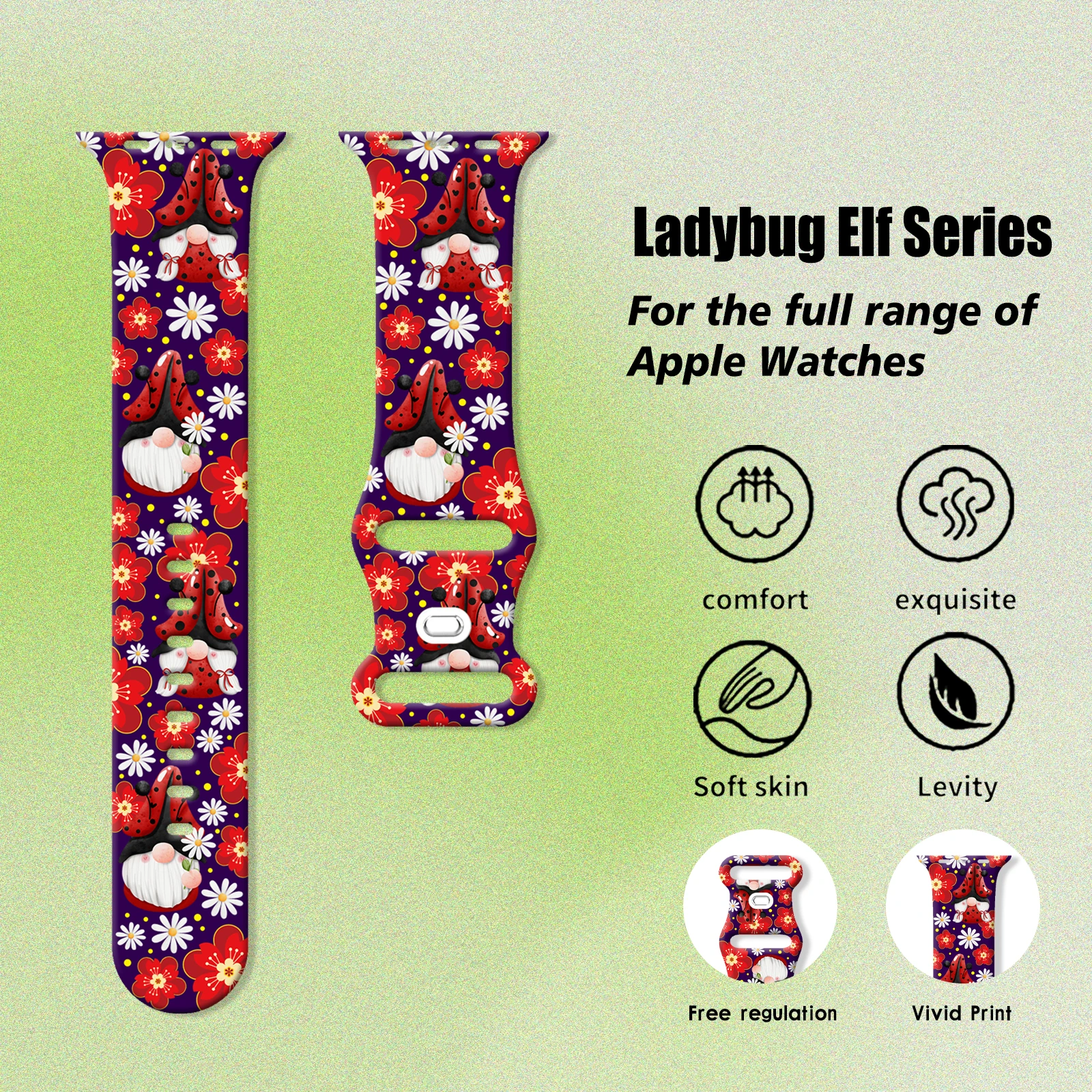 Correa con estampado de la serie Ladybug Spirit para Apple Watch 11 10 9, pulsera reemplazable de silicona para iWatch 46/44/42/41mm