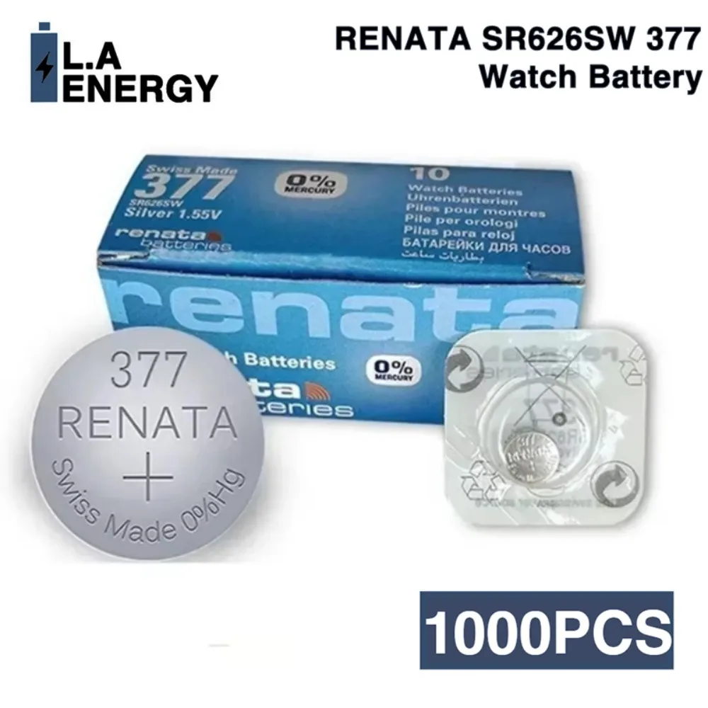 1000PCS/100 Pack RENATA SR626SW 377 Watch Battery LR626 100% Original Brand New SR626 V377 AG4 626A SR66 LR66 Swiss Made