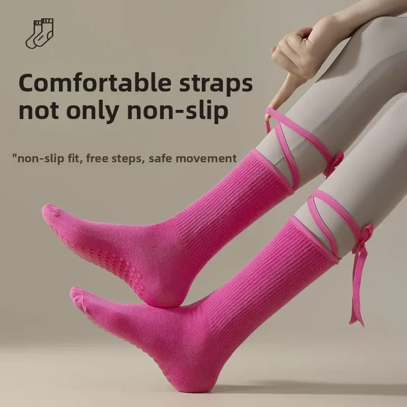 

Нескользящие носки для йоги с перекрестными ремешками для женщин, носки без пальцев для пилатеса и танцев, модные нескользящие носки для тренировок для девочек с допамином