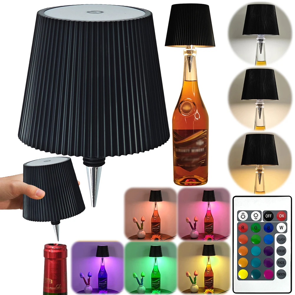 Bezprzewodowa lampka butelkowa 3 kolory + RGB LED lampka stołowa dotykowa dekoracyjna lampka nocna do dekoracji salonów, na imprezy, do barów