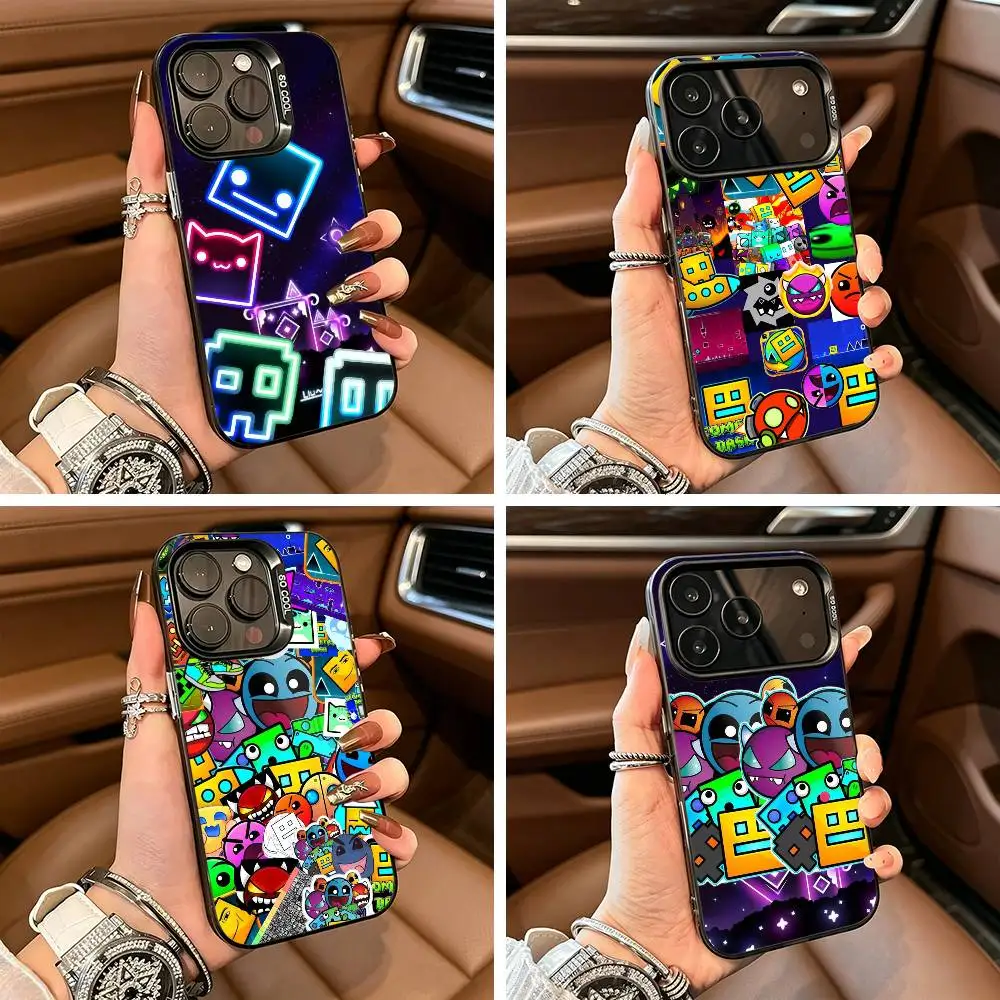 Funda Retro G-Geometry D-Dash para Teléfono con Diseño de Videojuego para iPhone 17, 16, 11, 12, 13, 14, 15, 16 Pro Max Plus, Color Plateado