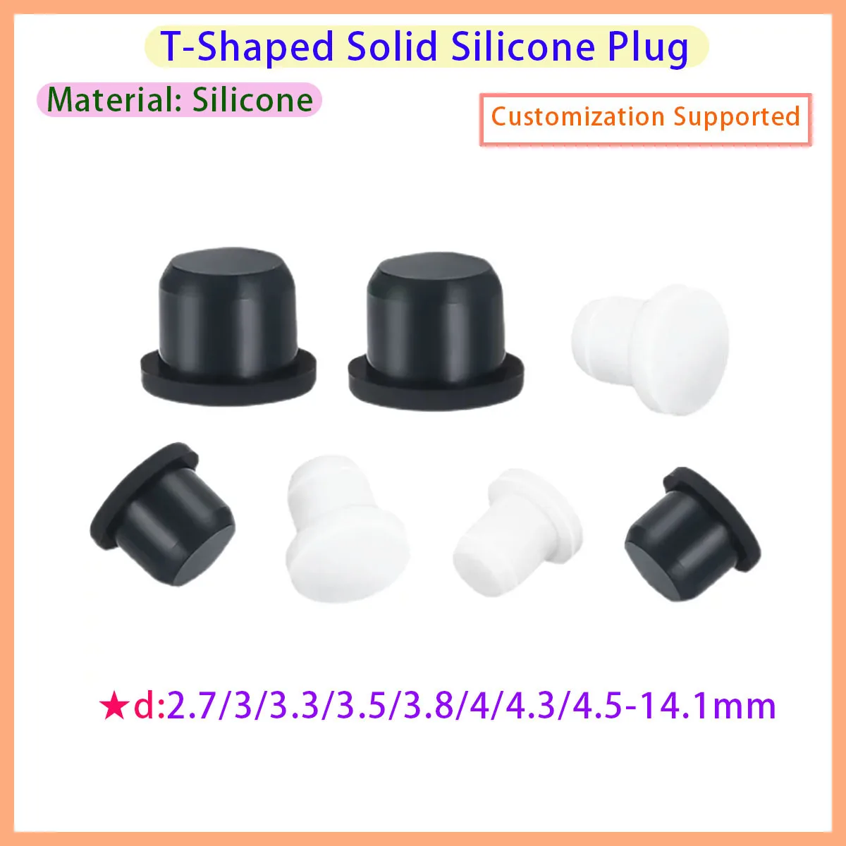 White/black High-temperature Resistant Silicone Plug Rubber Plug 10-100pcs 2.7mm-14.1mm T-shaped Solid Threaded Hole Blind Cover
