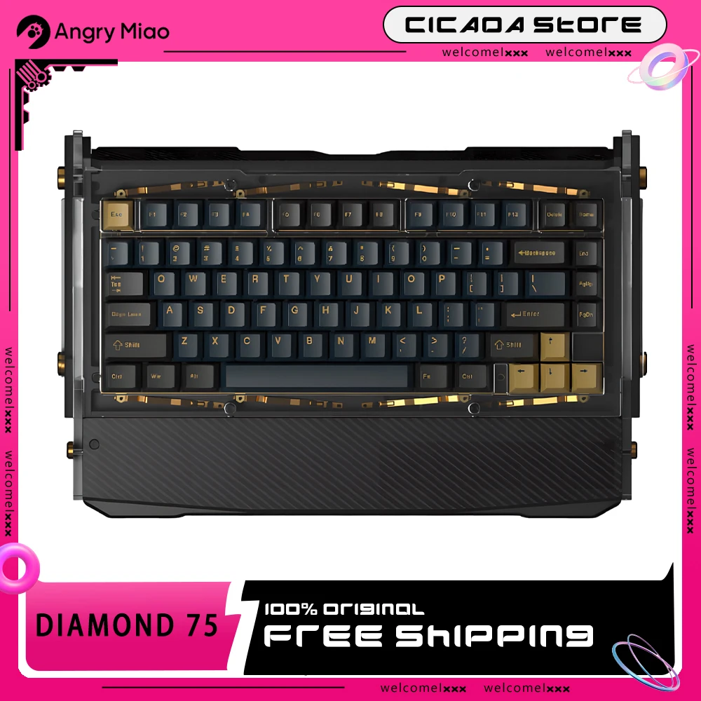 

No Stock Angry Miao Dry Studio Black Diamond75 Mechanical Keyboard Wireless Charge Keyboard Leaf Spring Hot-Swap Office Keyboard