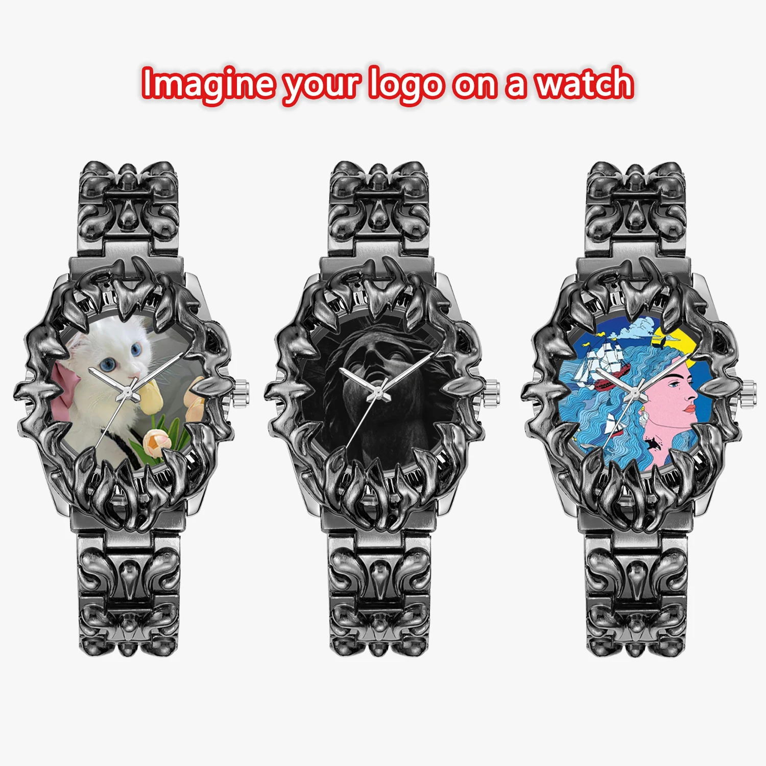 Jam Tangan PINTIME Dragon-Claw Custom Hitam Quartz  Jam Tangan Pria Gaya Y2K Unik  Hadiah Unik Kustomisasi Foto