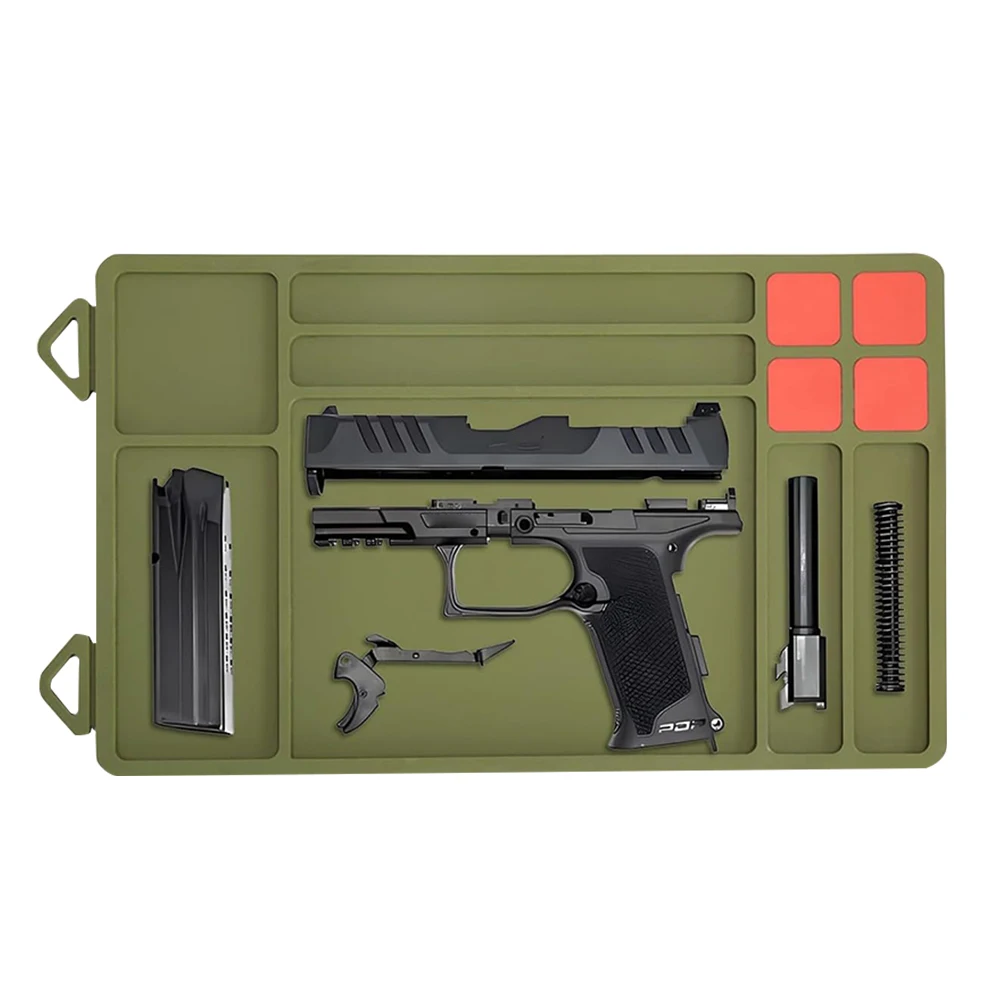 Pistol Gun Cleaning Mat Gun Maintenance Mat with Magnetic with Organizer Parts Anti-Slip Rubberized Pistol Gun Repair Mat