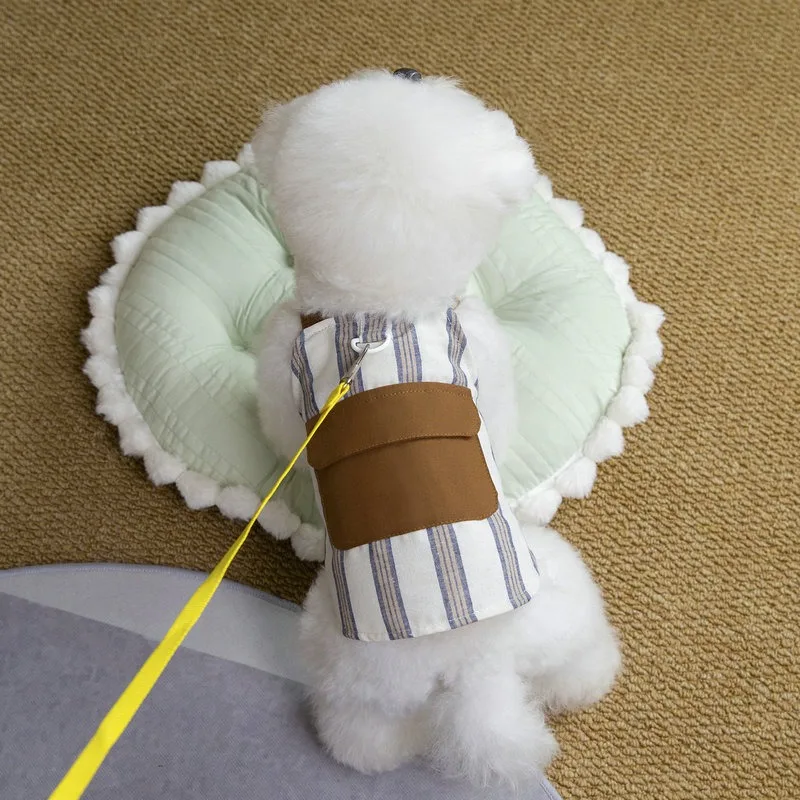 European-Style Dog Clothes Pet Punk-Inspired Strappy Breathable Pomeranian Vest & Bichon Frise Vertical Striped Skirt