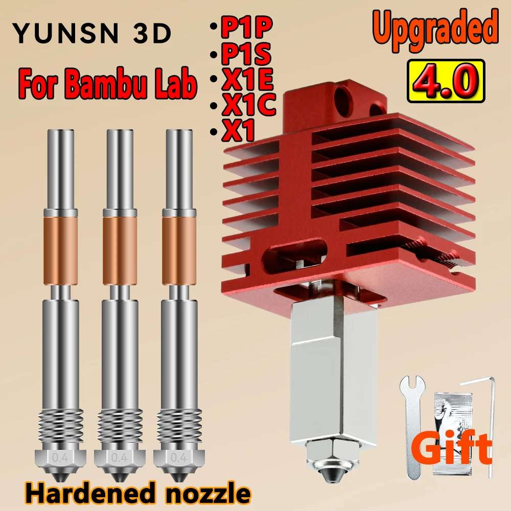 New Upgrade TZ4.0 Hotend for BambuLab P1S,P1P,X1,X1C,X1E One-piece hardened steel nozzle Hot End Kits 3D printer accessories