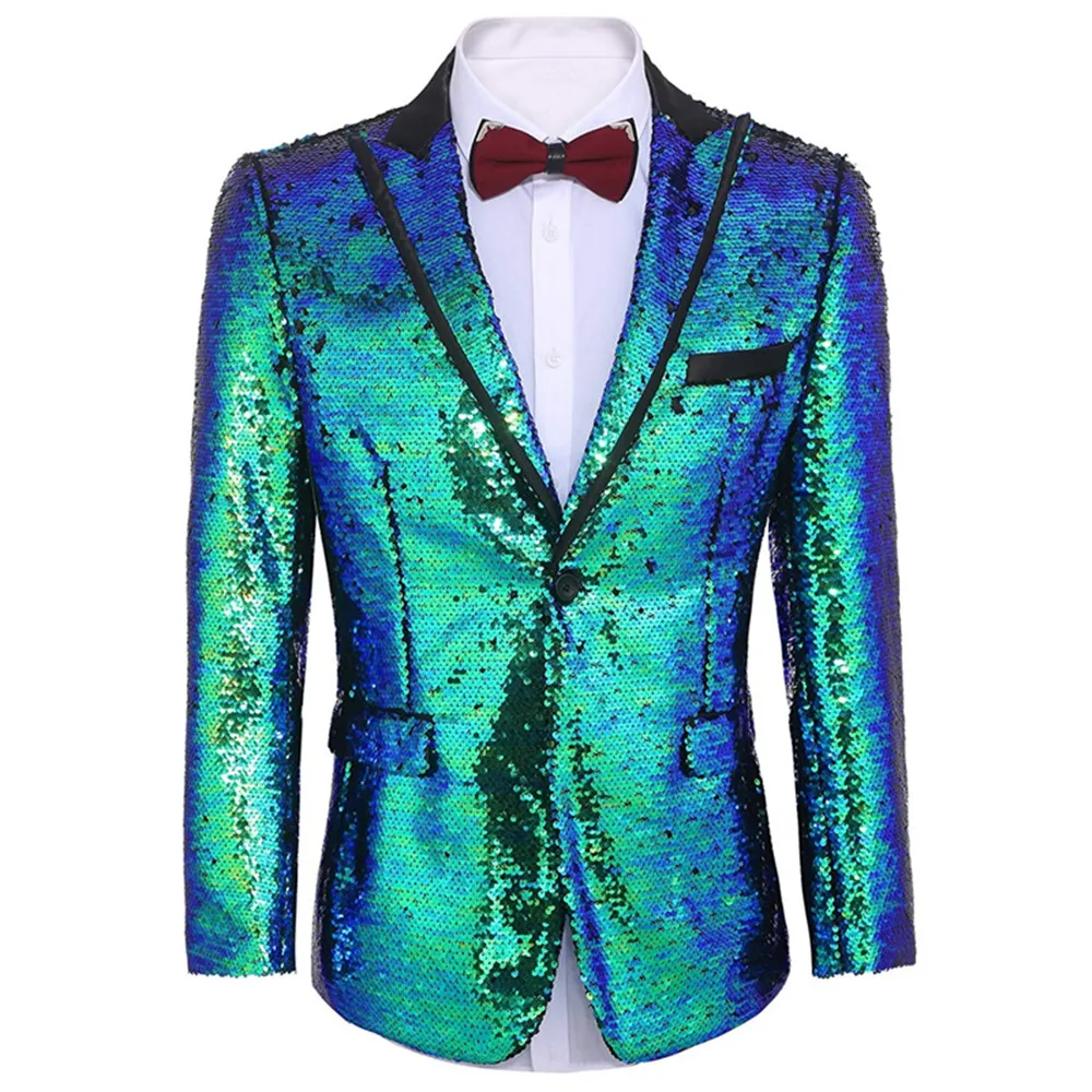 Costume à paillettes brillantes pour hommes, veste trempée, blazer à un bouton, smoking pour fête, mariage, banquet, Rh, scène, gel