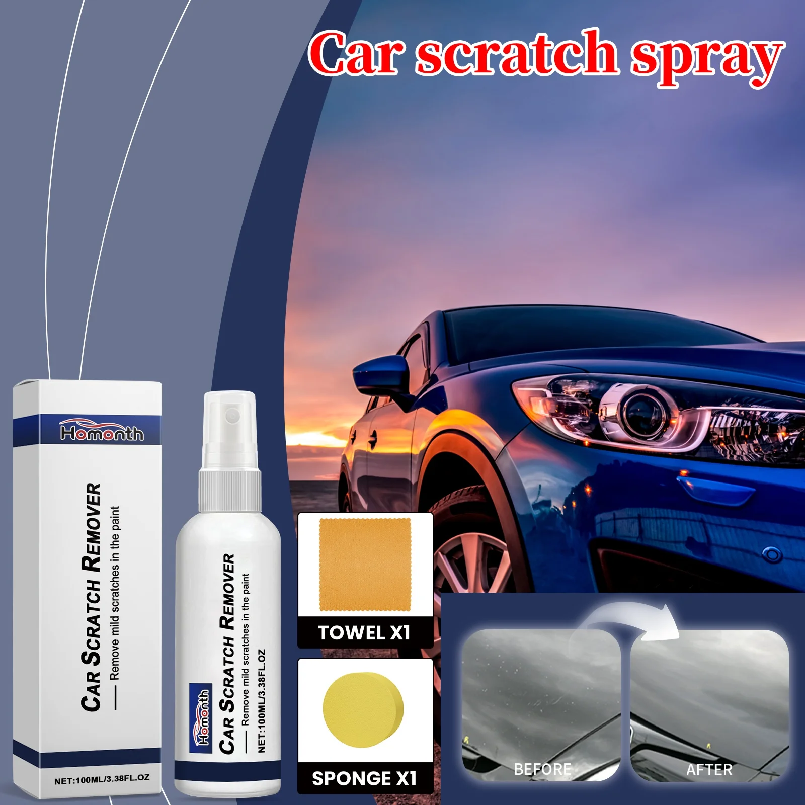 

Homonth Auto Car Scratch Remover Spray Vehicle Scratch Eraser Surface Repair Restore Suitable for Oxidation Marks