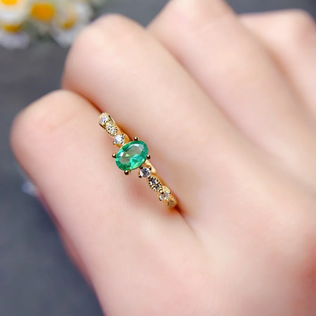 مجوهرات السيدات رشيقة الزمرد الطبيعي S925 الفضة الاسترليني الحلقة المثالية لأناقة اليومية وتصميم الحفلات الأسرية #4