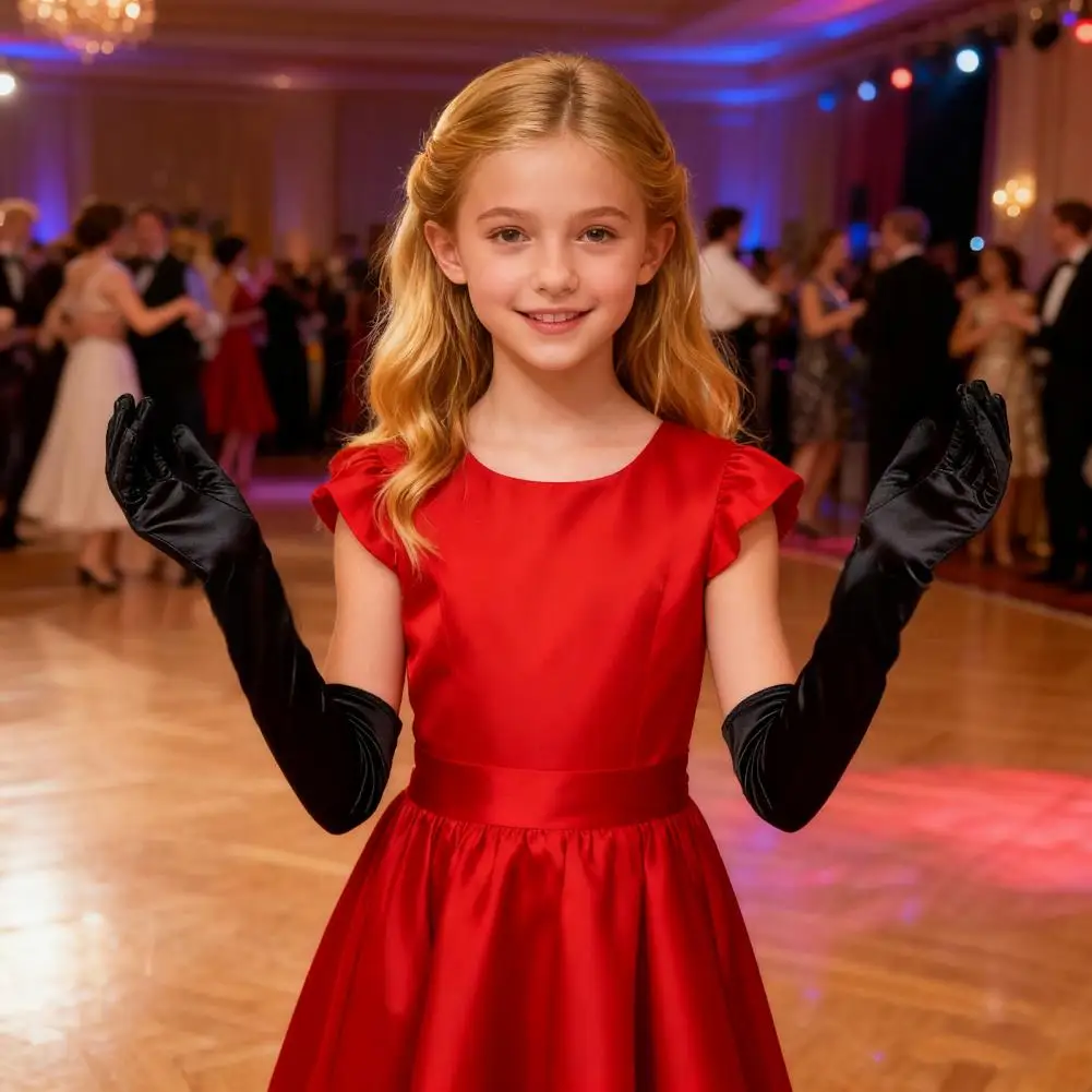 1 زوج الأطفال قفازات الراين مطعمة Bowknot ديكور الأميرة قفازات مشرق اللون قفازات أداء مرحلة الفتيات قفاز #3