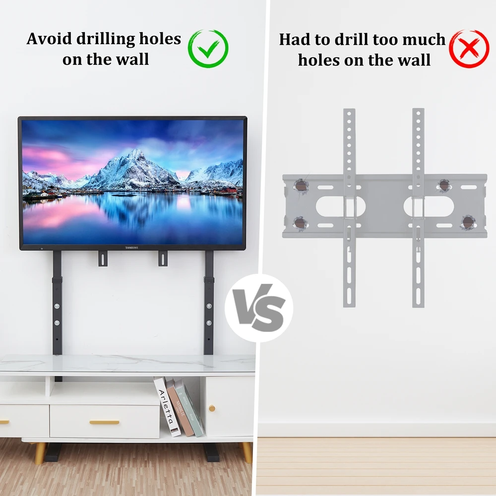 unho Against The Wall TV Stand Floor FreeStanding Mount Stand with Height Adjustable Bracket for TV Compatible with 32-85 inch